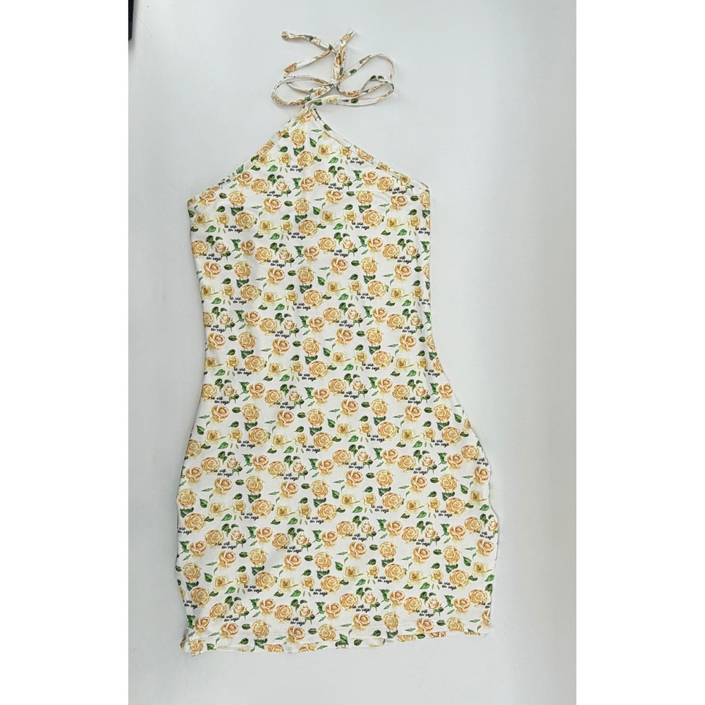 Edikted Elodie Rose Printed Mini Dress‎ Women XS White Yellow Halter Floral